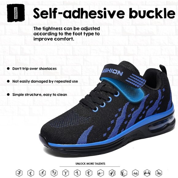 Kids 3208-black Blue Running Breathable Lightweight Non Slip Comfortbale Sneaker - Picture 6 of 7